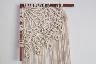 Iron lacework recreated in cotton macrame knotwork.